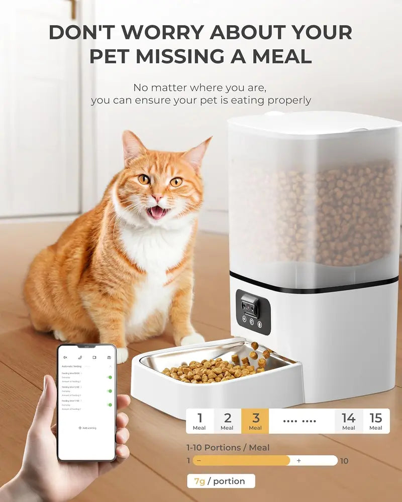 Automatic Cat Feeder | 6L Smart WiFi Food Dispenser | App Control + Bluetooth Setup